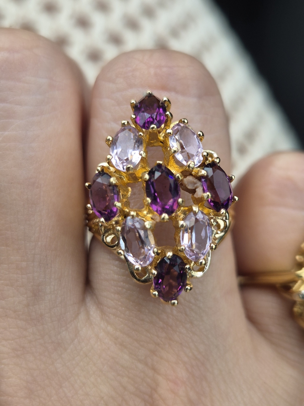 Vintage Gold-Tone Purple Cluster Cocktail Ring